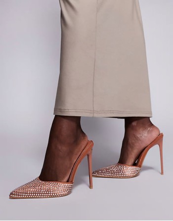 Simmi London Thia embellished detail high heeled mule in chocolate