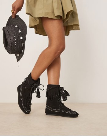Anais fringe ankle boots in black suede