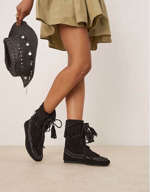 Anais fringe ankle boots in black suede