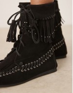 Anais fringe ankle boots in black suede