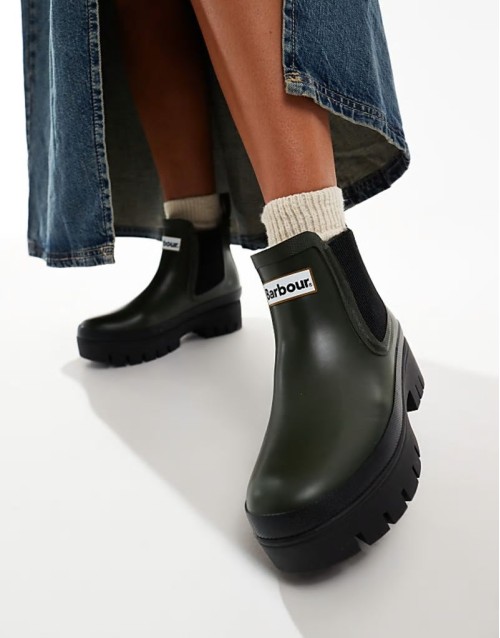 Halton chunky Chelsea wellington boots in olive