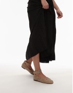 studded suede leather ballet flats with ankle strap in light beige