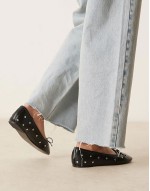 Wide Fit Lynette high vamp studded ballets in black