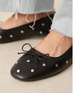 Wide Fit Lynette high vamp studded ballets in black