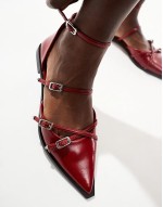 pointed ballet shoe with buckles in red