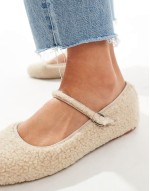 Vinetta-F ballet flats with strap in natural fluffy borg