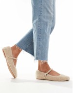 Vinetta-F ballet flats with strap in natural fluffy borg