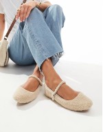 Vinetta-F ballet flats with strap in natural fluffy borg