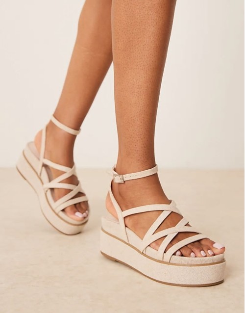 Wide Fit Taurus 2 strappy flatform sandals in natural