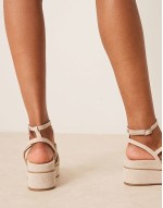 Wide Fit Taurus 2 strappy flatform sandals in natural