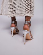 embellished starfish high heeled sandals in silver