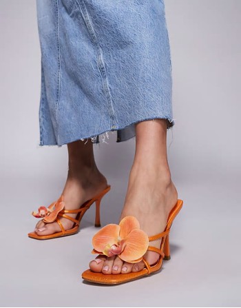 Simmi London Manaia 3D floral high heeled sandals in orange